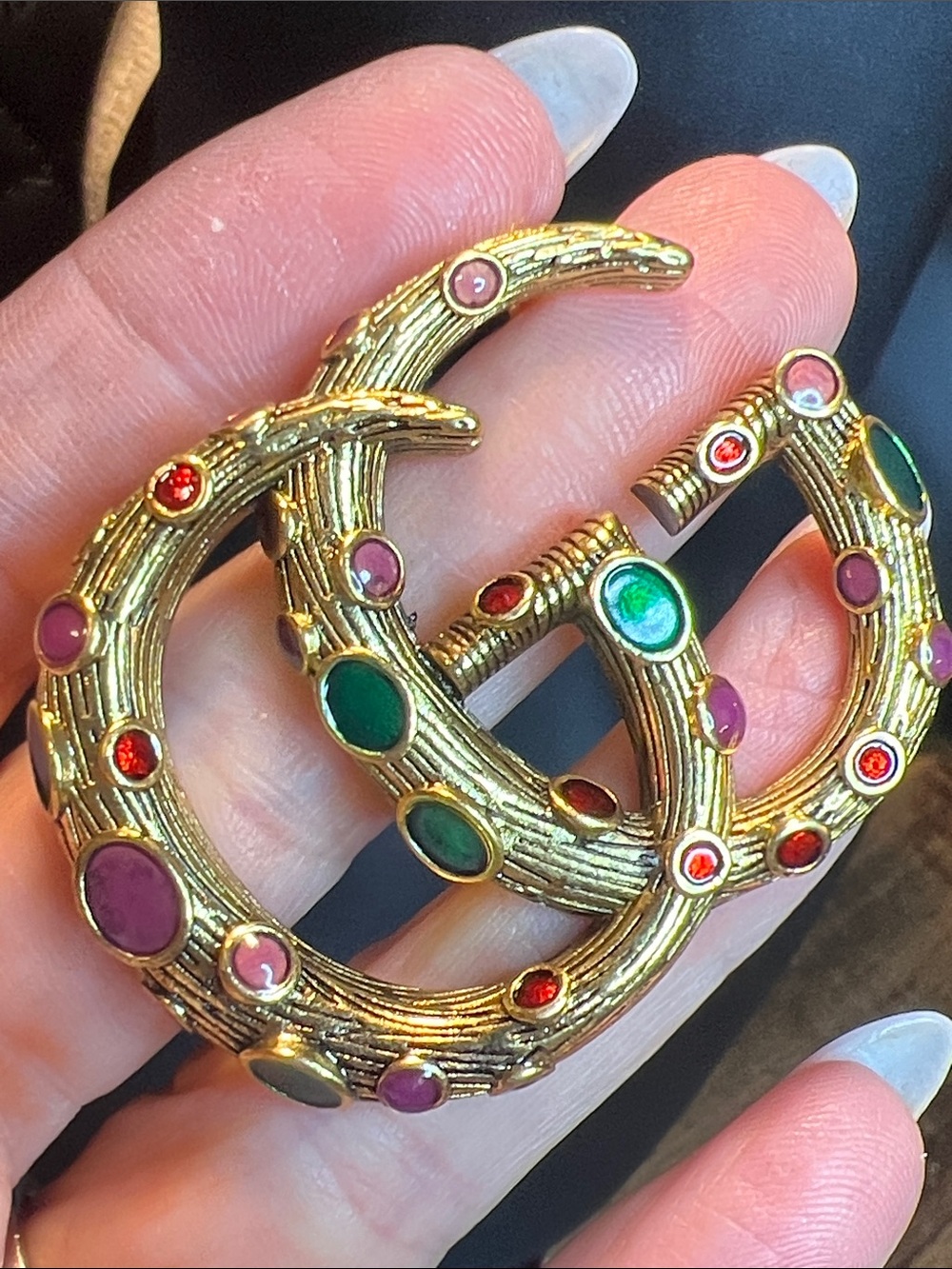 Gold-Tone Multicolor Stone Hoop Brooch — Designer Style